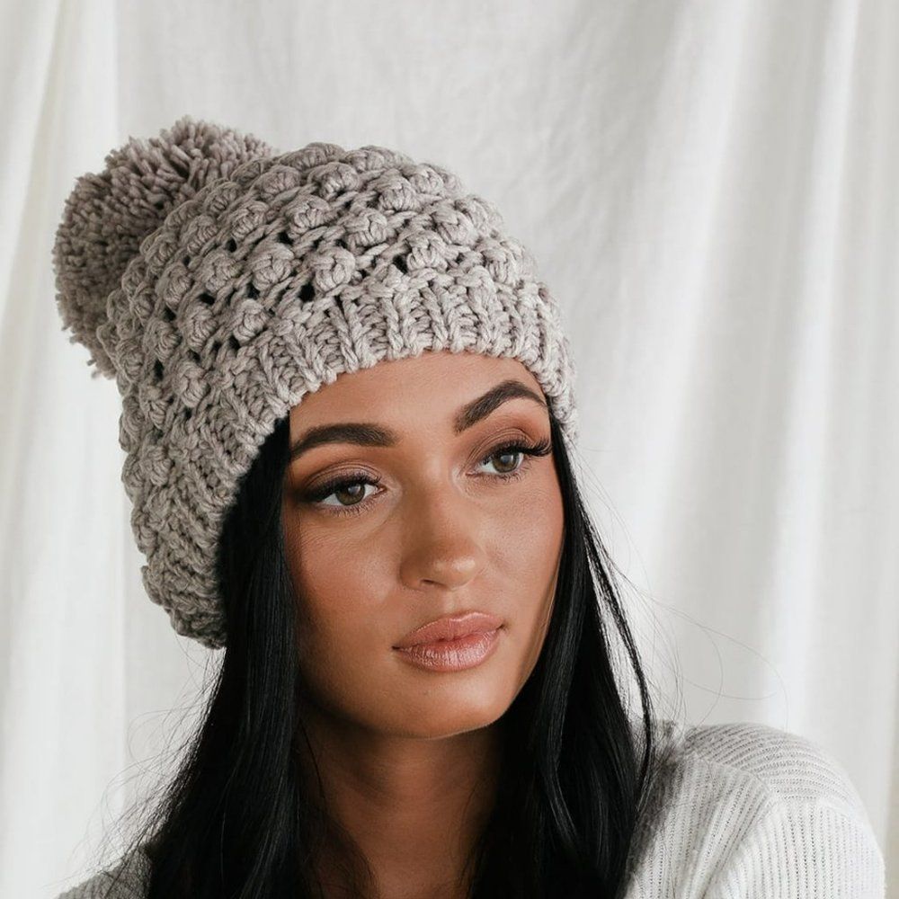 Grey Beanie with Pom Pom / New with Tags